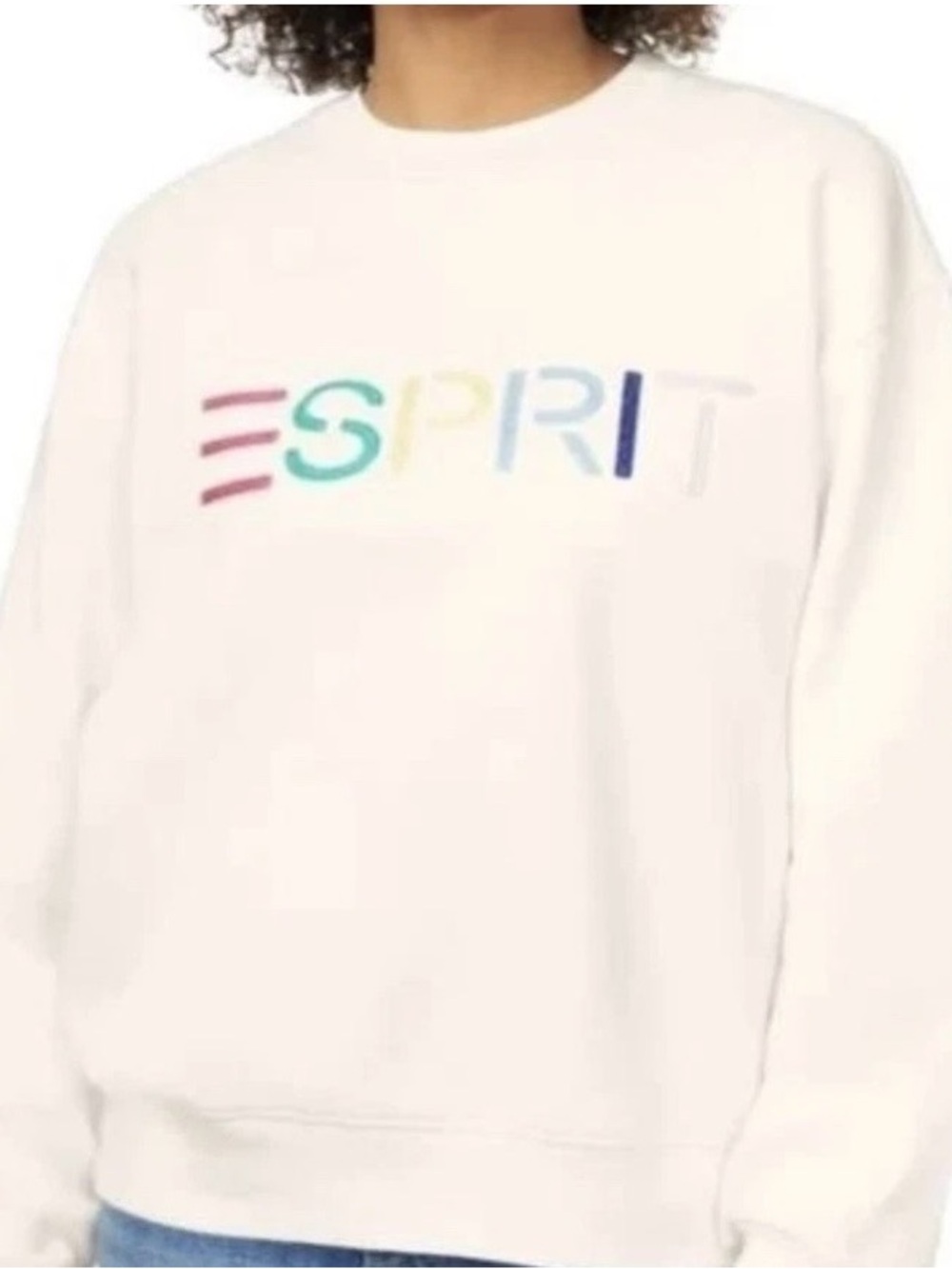 NWT Esprit Women's Logo Fleece Crewneck Cream Viral 80's Vintage S M L XL XXL